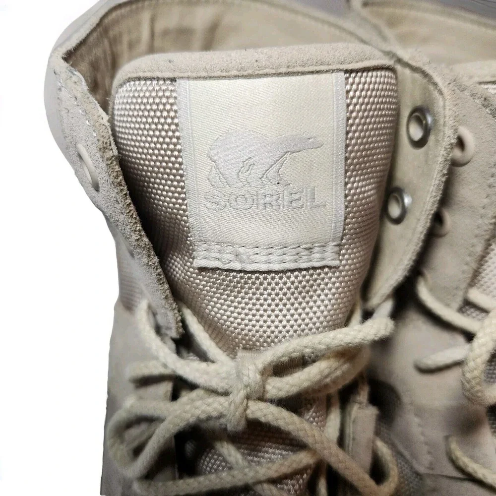 Sorel Caribou Combat Boots Women's Size 7 Leather Waterproof Lugged‎ Sole Beige